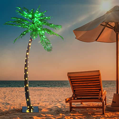 Palma artificiale illuminata da 2,8 m, 96 verde/56 LED bianchi, per decorazione esterna e interna, Tiki bar, Natale, patio, piscina