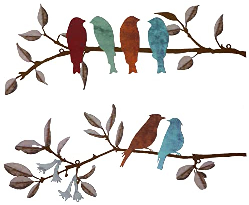 Demissle Wanddekoration aus Metall, lebendige Vögel auf Ast, rustikale Outdoor-Dekoration für Balkon, Garten, Innen- und Außenbereich, 2 Stück, (Bunt)