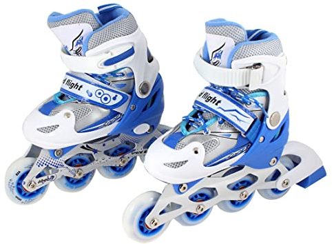 Ruilogod Blaue weiße Inline-Skates rote blinkende Licht Eislaufschuhe Paar US 1