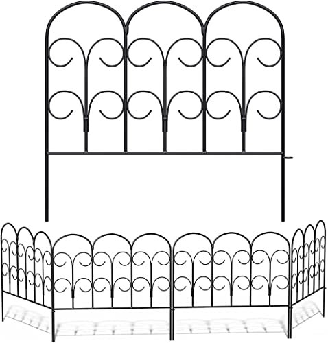 LPY Gartenzaun Aus Schmiedeeisen, 40,6 X 2,1 M, Dekoratives Metall-Gartenzaun-Panel-Set, RostbestäNdig, Schmiedeeiserne Gartenzaunkante, Blumenbeet, Tierabsperrung