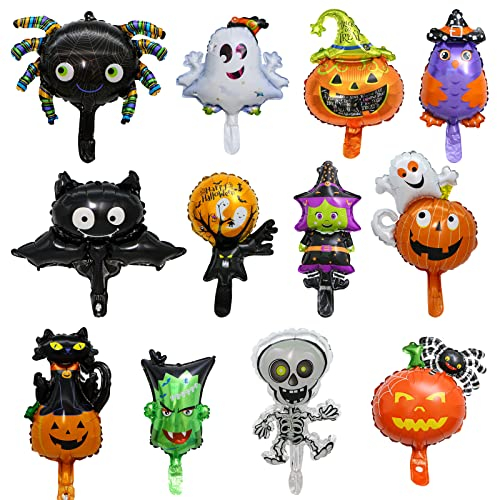 Palloncini di Halloween, 24 Pezzi Set di Decorazioni a Tema Con Pipistrello e Scheletro in Film di Alluminio, per Festa di Compleanno