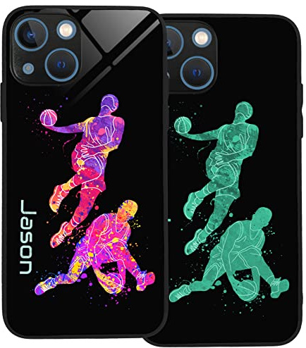 PrintMyPhoneCase Personalised Case for iPhone 13, Slim Anti Scratch Glass panel with shockproof TPU Rims | Glow in the Dark Case | Custom Phone Case-Basketball-1