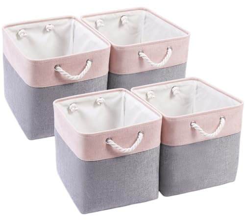 Mangata Aufbewahrungsbox Stoff,33 x 38 x 33 cm Großer Aufbewahrungskorb, Korb Aufbewahrung für Schrank, Regal,Kleidung(Graues Pulver, 4 Pack)