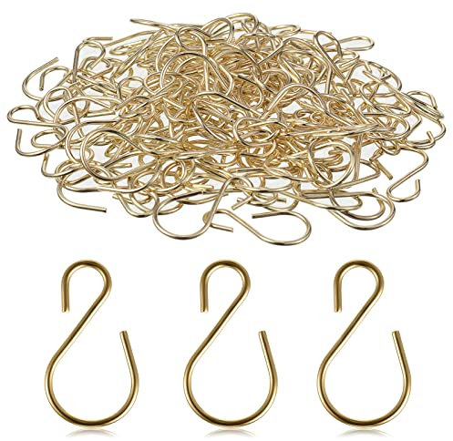Sratte 120 Pcs Mini S Hook for Hanging 1 Inch Metal Hanging Hooks S Shaped Iron Wire Hangers Mini Ornament Storage Hangers for Irish Day Decor Pot Plant Jewelry Keychain (Champagne Gold)