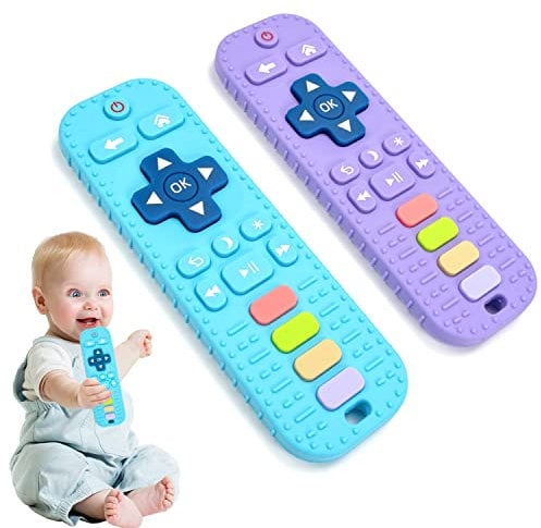 Dzpuhuojz Lot de 2 jouets de dentition pour bébé de 3 mois, jouets pour nourrissons, télécommande de dentition, jouets pour bébé fille, jouets pour garçons de 0 à 3 mois, jouets de dentition pour bébé