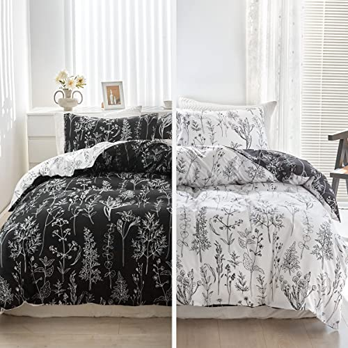 OLDBIAO Bettwäsche 240x220 cm 3er Set Schwarz Weiß Wendebettwäsche Pflanze Blatt Design, 100% Weiche Mikrofaser Bettbezug und 2 Kissenbezüge 80x80 cm mit Reißverschluss Bettdecke Cover