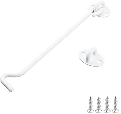 Geesatis Privacy Door Hook and Eye Latch Length 8 inch Gate Latch Lock Stainless Steel Eye Latch for Window, Door, Wood Fence (White)
