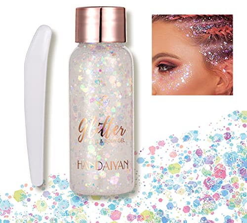 Body Glitter gel 50ml,Mermaid Sequins Liquid Gel kit,Long-Lasting Body Glitter Chunky Powder For Festival Masquerade Birthday Makeup (Weiß)
