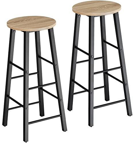 tectake® Tabouret de bar 31 x 31 x 72,5 cm, Lot de 2 Tabouret bar Style industriel, Chaises Hautes avec Repose Pied Chaise Mange Debout Tabourets Cuisine Salle à manger Chaise ilot central, Bois clair