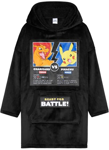 Pokemon Boys Oversized Fleece Hoodie with Sherpa-Lined Hood - Anime Gifts (Black Charizard/Pikachu)