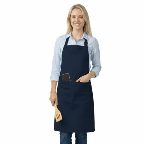 LivinEase Kochschürze für Damen & Herren – Verstellbare Küchenschürze mit 2 Taschen, Unisex Schürze zum Kochen, Backen, Grillen & Garten – Grün (Marine, Pack of 1)