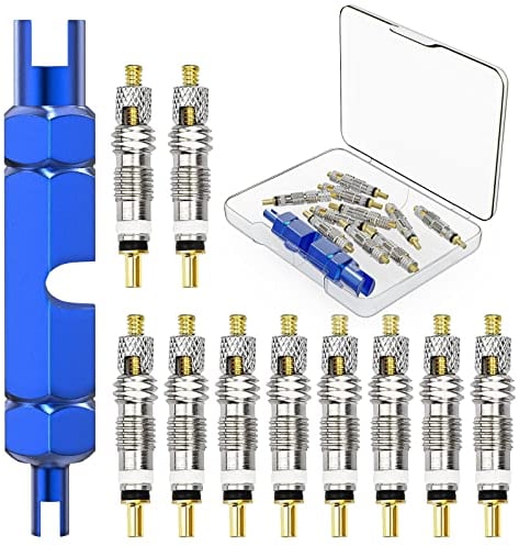 Flintronic Presta Valve Cores, 11PCS Bicycle Presta Valve Remover Tool Kit for Universal Road Bike and Mountain Bicycles, Replacement Presta Valve Core Replacement Set Includes Extender Wrench
