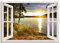 ARTland Wanddeko Wandbild Alu Verbundplatte für Innen & Outdoor Bild 130x90 cm Fensterblick Fenster Landschaft Natur Wald See Sonnenuntergang Wolken K2RH