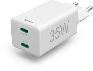 Hama 35W - Cargador USB C rápido de 2 Puertos con certificación Power Delivery & Qualcomm® Quick Charge™ 3.0, Color Blanco