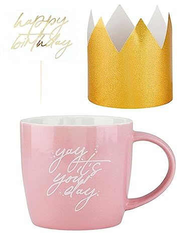 slant collections Birthday Gifts Coffee Mug Mini Crown and Cupcake Topper Gift Set, 3-Piece, Yay It's Your Day