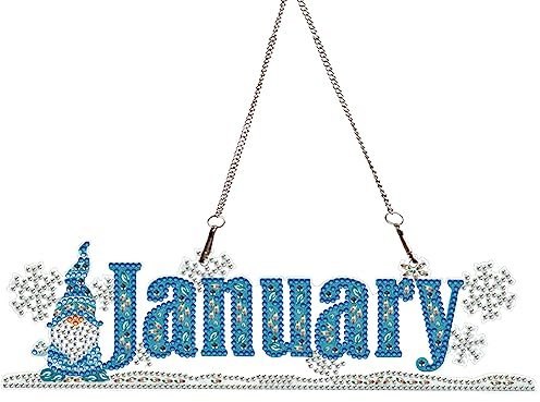 5D DIY Diamond Painting Girlande Kranz Diamant Painting Monate Anhänger Kits mit Kette, Diamantmalerei Kalender Handwerk Tür Fenster Deko Geschenke (Januar)