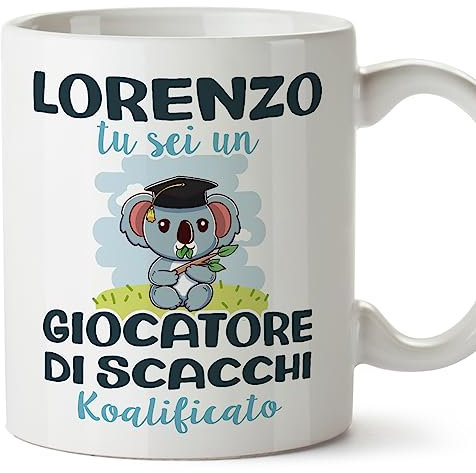 Mugffins Tazza Personalizzata in ceramica per GIOCATORE DI SCACCHI uomo 11 oz / 350 ml - In italiano - Koalificati Personalizzati - Idea regalo per compleanno, anniversario, natale, laurea