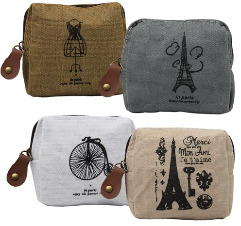 UTMACH 4 pcs Mini Porte Monnaie en Toile Mini Porte Monnaie Tissu Vintage Petit Porte Monnaie Tissu Mini Pochette Porte Monnaie Toile pour Femmes et Filles,pour Pièces de Monnaie,Clés