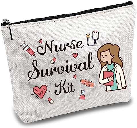 CREATCABIN Best Nurse Ever Canvas-Make-Up-Taschen Medizinische Kosmetiktasche Mehrzweck-Stiftetui Mit Reißverschluss Reise-Kulturbeutel Für Karte Frauen Federmäppchen Geschenk Thanksgiving 25x18cm