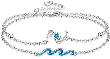 ONEFINITY Delfin Armband für Damen 925 Sterling Silber Delfin Wave Armband Knöchel Ozean Strand Schmuck Geschenk