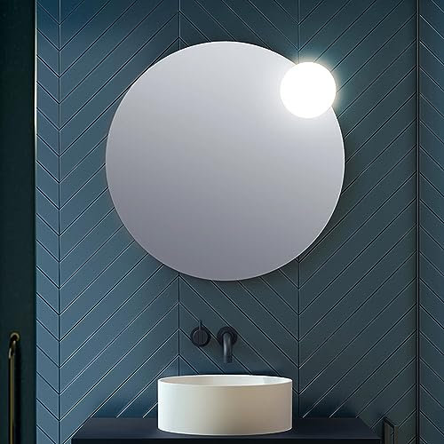 Inbagno Specchio da Parete Tondo 80 cm con Lampada LED cromata e Luce Naturale, in Vetro a Filo Lucido Senza Cornice con Spessore 0,4 cm