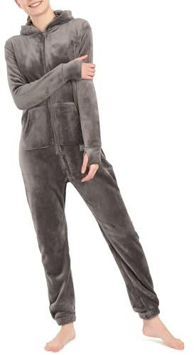 Basisstoff Kitten Damen Jumpsuit Teddy Fleece Dunkelgrau Gr. XL