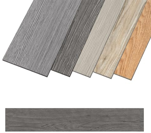 Aufun PVC Bodenbelag Vinylboden Selbstklebend 36 Stück 5.02m², Holzmaserung Bodenfliesen mit Holz-Optik, Vinyl Klebefliesen Wasserfest Rutschfest für Küche, Wohnzimmer, Balkon (Dunkelgrau oak)