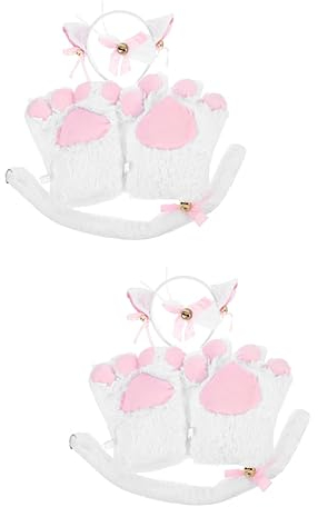 TOYANDONA 2 Sätze Süßer Anzug Stirnband Mit Katzenohren Katzenplüschpfotenhandschuhe Katzenohren Haarreifen Katze Fliegen Plüsch-katzenohr-Stirnband Halloween Weiß Kopfbedeckung Stoff
