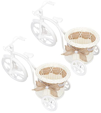 CAXUSD 2pcs Mini Bicycle Woven Flower Basket Handheld Organizer for Storage for Wedding Decor Small Basket Display
