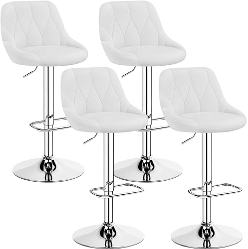 Yaheetech 4er Barhocker-Set Verstellbare Sitzhöhe 61,5 cm - 83 cm Polsterhocker mit Drehbarer Sitzfläche Hocker mit Fußstütze für Küche/Bar/Salon/Esszimmer, weiß