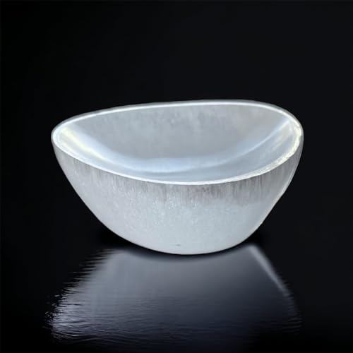 4All Selenite Oval Bowl Handmade Natural White Charging Selenite Crystal Cleansing Meditation Home Decoration (9cm)