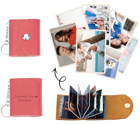 CGFN MINI Album Photo Porte-clés Personnalisé, Porte-clés Individuel en Cuir pour Décoration de Voiture DIY avec Gravure de Texte, Cadeaux Porte-Bonheur Personnalisés