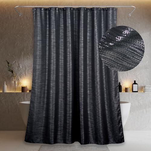 Rideau de Douche en Polyester pour Salle de Bain - Anti-moisissure et Hydrofuge - Lavable - Noir à Paillettes - pour Salle de Bain - 183 x 183 cm