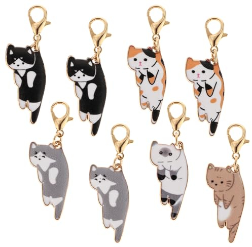 8 Stück Katze-Maschenmarkierer, Legierung Verriegelungs Stichmarkierer Abnehmbarer Geschenk Häkeln Stichmarkierer Charms für DIY Handwerk Häkelzubehör Schlüsselanhänger Weben Nähen Stricken