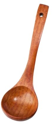 Bamboo Wooden Spoons Set - Long Handle Old Lacquer Soup Ladle Porridge Spoons for Family Restaurant Hotel (Curved)