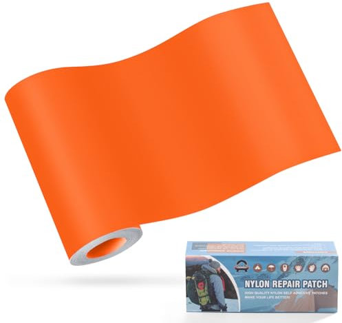 Nylon Selbstklebende Patches, OAZ 1 Rolle 10x160cm Selbstklebender Wasserdichte Reparatur Patch, Nylon FlickeOrange Selbstklebend Orange, für Zelte, Daunenjacke, Schlafsack, Tasche