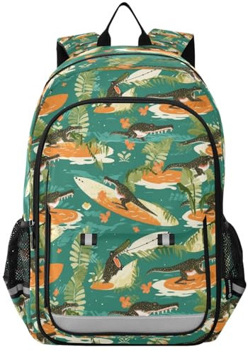 Mnsruu Krokodil-Skateboard-Rucksack für Jungen, Mädchen, Studenten, Schule, Büchertasche, Reise-Tagesrucksack, mehrfarbig, One size