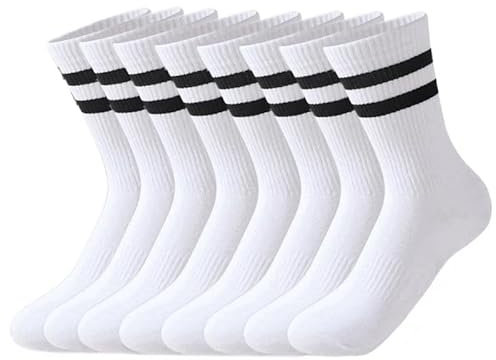 HAGOT 4 Pairs Unisex Cotton Sports Socks - Breathable Crew Socks for Tennis, Training, Work & More