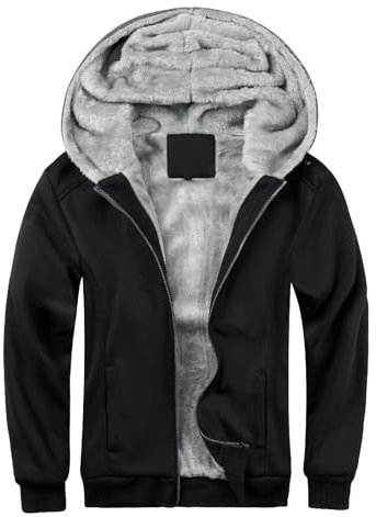 AOTORR Men's Hoodies Full Zip Fleece Jacket Coat Winter Warm Oversized Zip Up Hooded Top with Pockets W11 Black Grey XL
