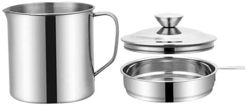 GREENADSCAPE Ölfiltertopf Topf zur Aufbewahrung von Öl Öllagertank Speckfetthalter Fettbehälter mit Sieb Öltopf kochgeschier cookware Küchentopf Krug mit gefiltertem Öl Rostfreier Stahl Silver