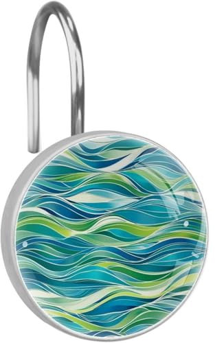 Ganci decorativi per tenda da doccia, motivo astratto onde marine, ganci per tenda da doccia, ganci per tenda da doccia, ganci per tenda da doccia, set da 12 pezzi