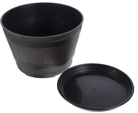 KITANDOVE Fioriera A Botte in Finto Legno Ispessito Per Patio Cortile Vaso Da Fiori Con Drenaggio Inferiore Con Sottovaso