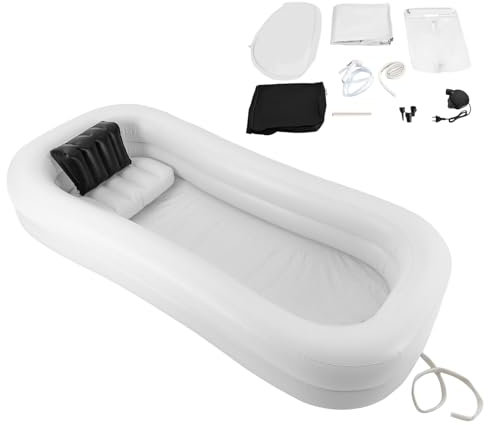 Kit de baignoire de douche gonflable, système de douche simple au lit, aide au bain au lit pour handicapés, personnes âgées, alitées, baignoire pliable double couche avec sac à eau et pompe à air