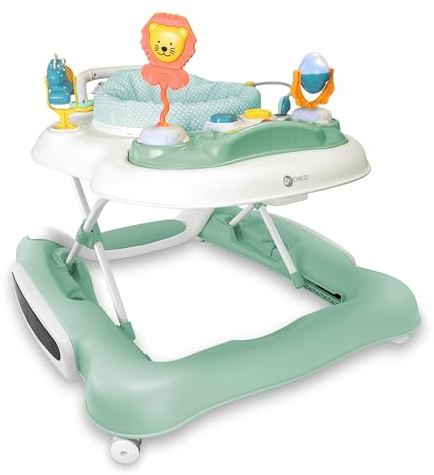 MyChild Little Explorer Activity Walker, Sage Green - Activity Center Baby Walker - Easy fold Frame for Storage - 6 Months + Anti Fall Blocks for Extra Safety and 3 Height Adjustment.