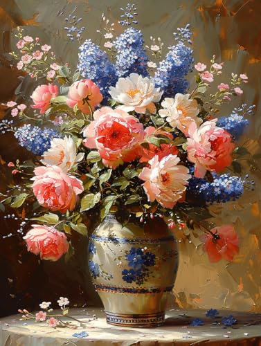 Blume Malen Nach Zahlen Erwachsene, Malen-Nach-Zahlen Pflanze Paint by Numbers, DIY Bastelset Erwachsene Ölgemälde, mit Pinseln und Acrylfarben, Zimmer Deko Asthetik, 45x60cm (Rahmenlos) E-G-W