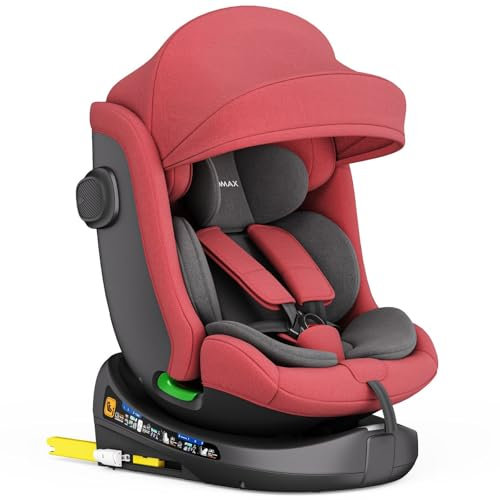 Kindersitz 360° drehbar mit Isofix, ECE R129, 0-36 kg, verstellbar, neigbar, atmungsaktiver Bezug, 5-Punkt-Gurt, Top Tether, Autokindersitz für Babys & Kinder 0-12 Jahre, Farbe:Schwarz/Rot