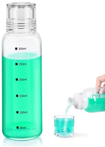 Mytium Mundspülspender aus Glas für Badezimmer – 284 ml Mundspülspender mit Deckelbecher, nachfüllbare Mundspülflasche, Arbeitsplatte, Badezimmer-Zubehör