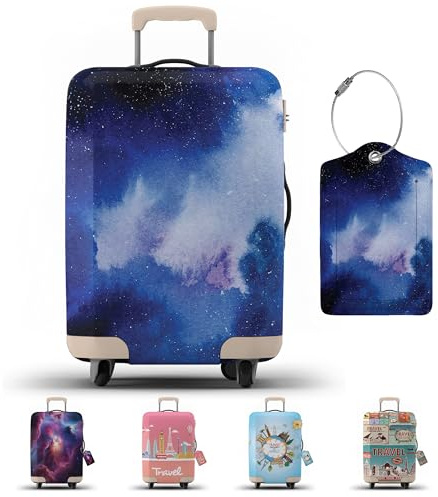 Suitcase Cover with Luggage Tag, Suitcase Protector Cover with Zipper | Luggage Protector, Luggage Cover Protection (Blue Galaxy, XL)