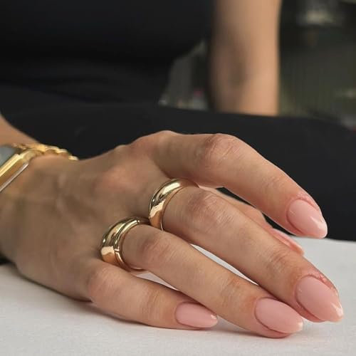 KQueenest Nuderosa Press On Nails Kurz, Acryl Nägel zum Aufkleben Kurz Runde, Einfarbig Fake Nails Mandel Fingernägel zum aufkleben, Glänzende Gel Kunstnägel für Frauen Alltagstauglich 24 Stück