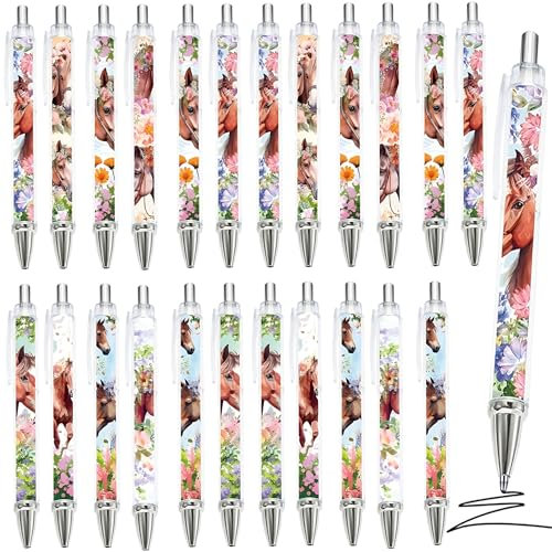 Anprola Lot de 24 stylos à bille en vrac sur le thème du cheval pour fête d'anniversaire, cadeaux, sacs à friandises, fournitures scolaires, fournitures de bureau, récompenses